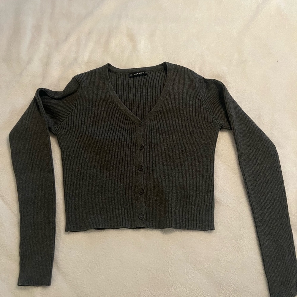 Brandy Melville Gray V-Neck Button-Up Women's Sweater